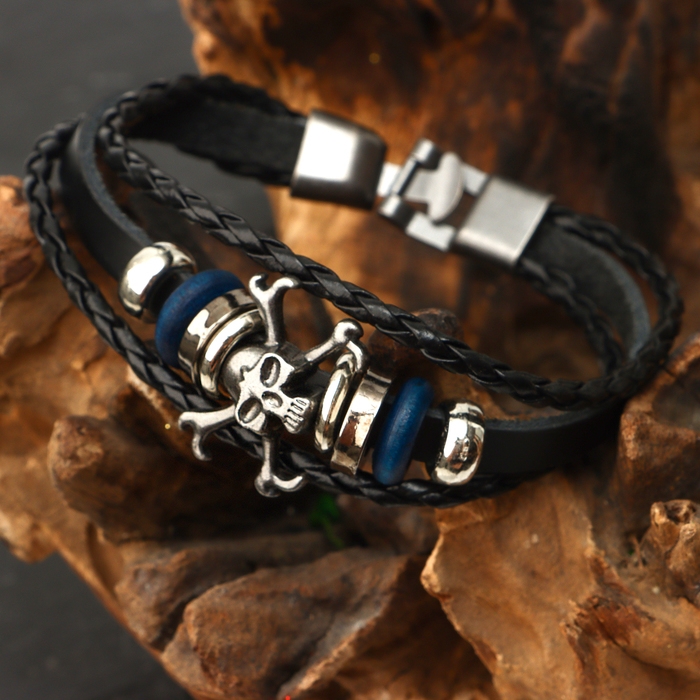 Браслет мужской «Стиль» череп, цвет чёрный с серебром, 20 см Браслет мужской «Стиль» череп, цвет чёрный с серебром, 20 см