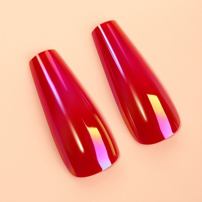 Накладные ногти &laquo;Перламутр&raquo;, 12 шт, с клеевыми пластинами, форма балерина, красные