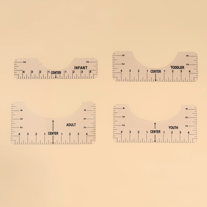 Набор линеек для раскроя горловины, 4 шт, 25,4 &times; 6,35/8,9/11,5/12,7 см, цвет прозрачный