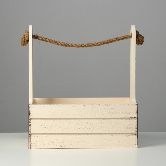 Кашпо деревянное 25.5&times;15&times;28 см "Прованс", ручка канат, бежевый