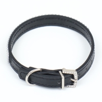 Ошейник со стразами в 4 ряда и стразы на пряжке, 38 х 1,5 см, ОШ 26-33, чёрный