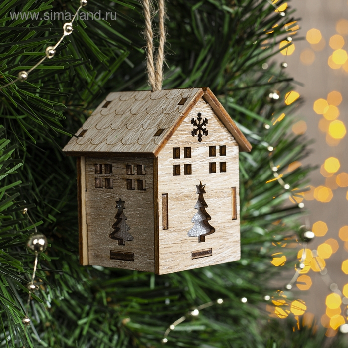 Ёлочная игрушка &laquo;Домик с ёлкой&raquo;, от батареек, свечение тёплое белое
