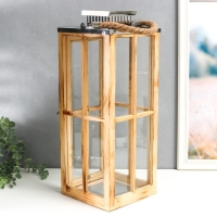 Подсвечник дерево "Фонарь - большие окна" коричневый набор 2 шт 30х13х13; 49х18,5х18,5 см