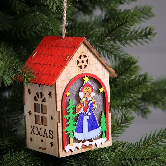 Ёлочная игрушка &laquo;Домик со Снегурочкой&raquo;, от батареек, свечение тёплое белое
