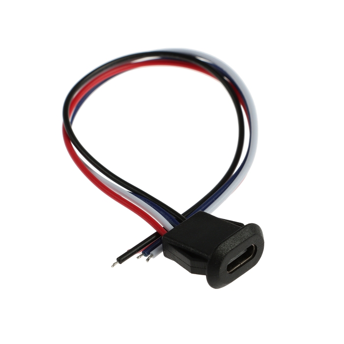 Разъем Type-C с проводом 10 см, 4 pin, 2.1 А, 12 В, черный Разъем Type-C с проводом 10 см, 4 pin, 2.1 А, 12 В, черный