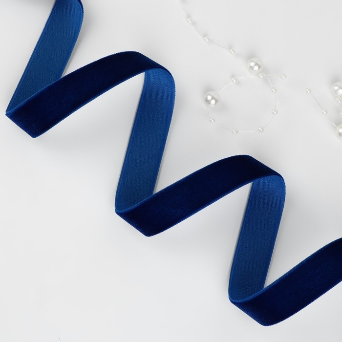 Лента бархатная, 15 мм, 18 ± 1 м, цвет синий №47 Лента бархатная, 15 мм, 18 ± 1 м, цвет синий №47