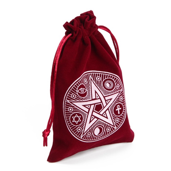 Мешочек для Таро, на Хэллоуин &laquo;Пентаграмма&raquo;, бархатный, бордовый, 12х18 см