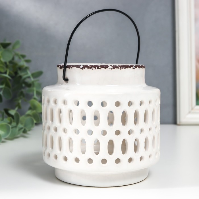 Подсвечник керамика на 1 свечу "Фонарь. Овалы и круги" МИКС 11х11,5х11,5 см