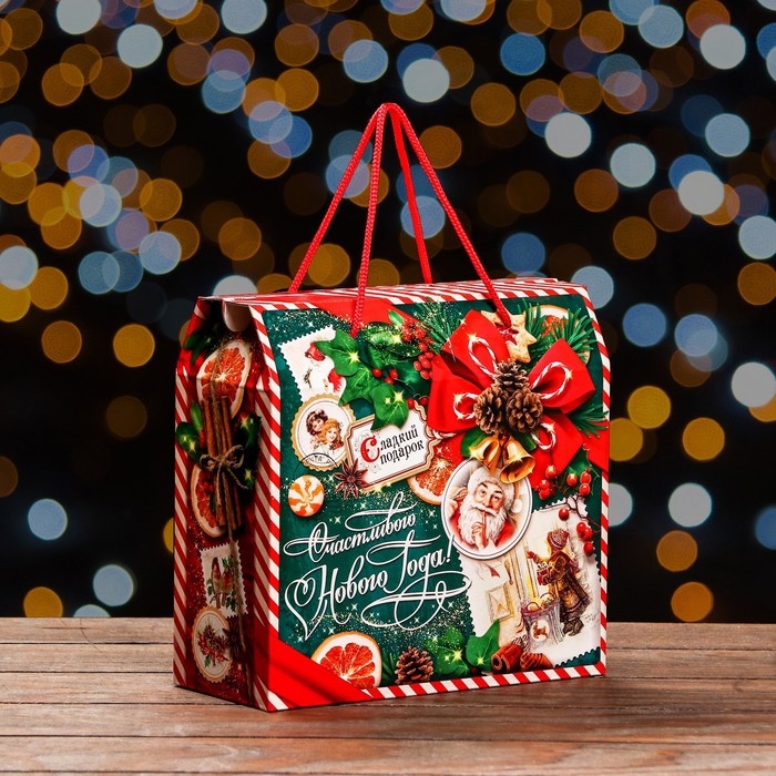 Коробка подарочная складная Коробка подарочная складная "Изумрудный Винтаж" 23 х 10 х 22 см. Новый год