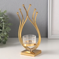 Подсвечник металл, стекло на 1 свечу "Золотое пламя" d=4,5 см 6,5х10х20 см