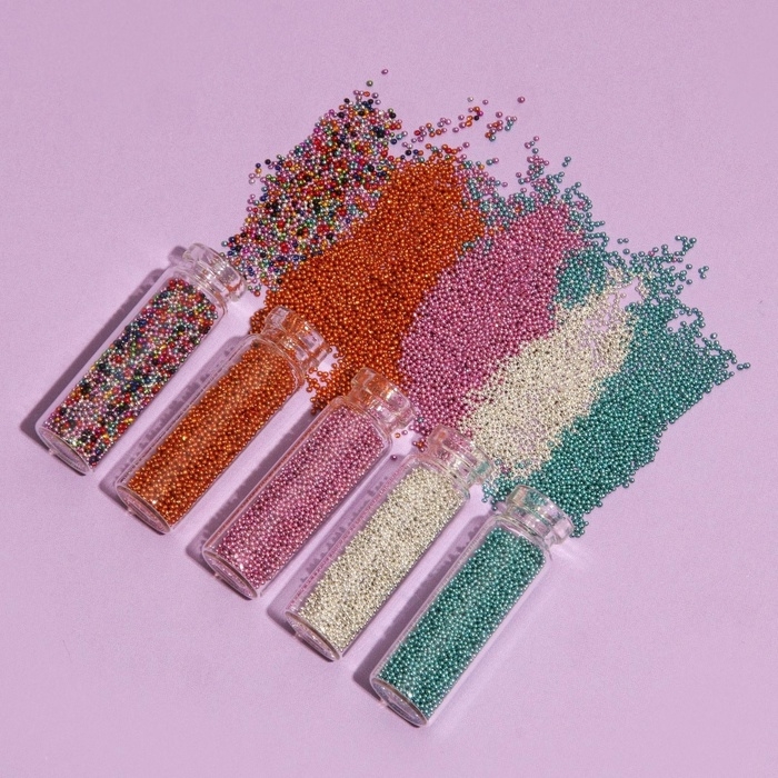 Бульонки для декора ногтей, набор 12 бутылочек, разноцветные Бульонки для декора ногтей, набор 12 бутылочек, разноцветные