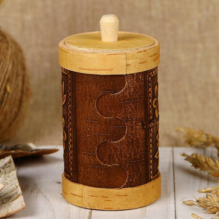 Туес &laquo;Цветы&raquo;, высокий, 6&times;6&times;12 см, береста