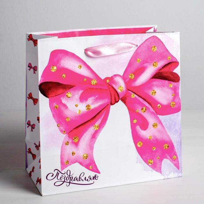 Пакет подарочный ламинированный квадратный, упаковка, «Поздравляю!», 22 х 22 х 11 см Пакет подарочный ламинированный квадратный, упаковка, «Поздравляю!», 22 х 22 х 11 см