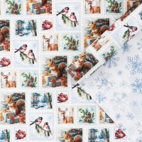 Упаковочная бумага на новый год, двухсторонняя крафтовая &laquo;Новогодние марки&raquo;, 70 х 100 см