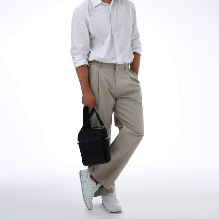 Сумка мужская через плечо TEXTURA, 2 наружных кармана, цвет чёрный Сумка мужская через плечо TEXTURA, 2 наружных кармана, цвет чёрный