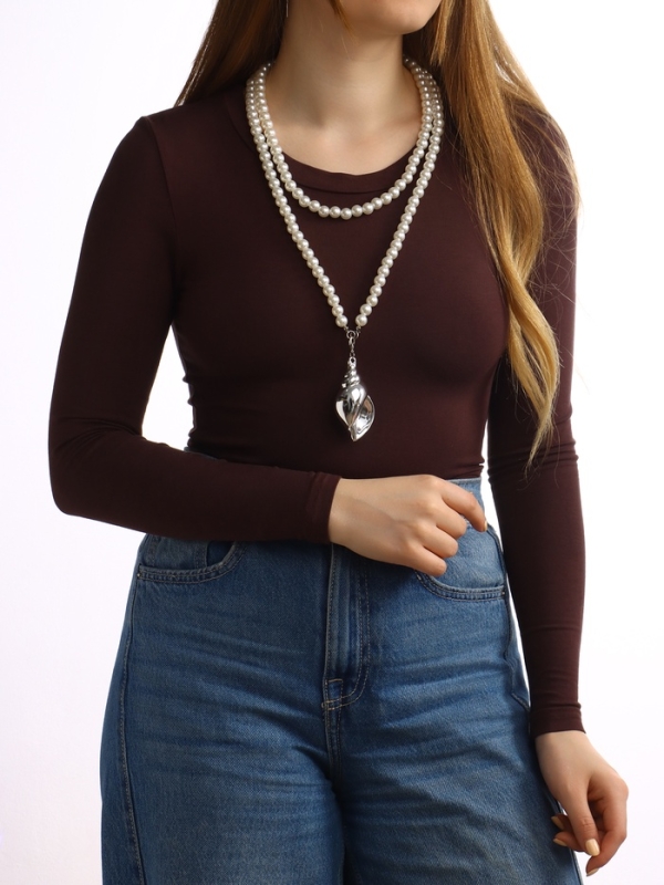 Портупея жемчужная с кулоном &laquo;Ракушка&raquo;, 129 см, белая в серебре