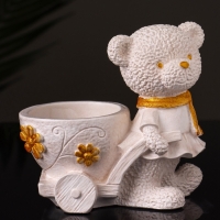 Кашпо "Медведица с тележкой" 10х10х6 см, слоновая кость