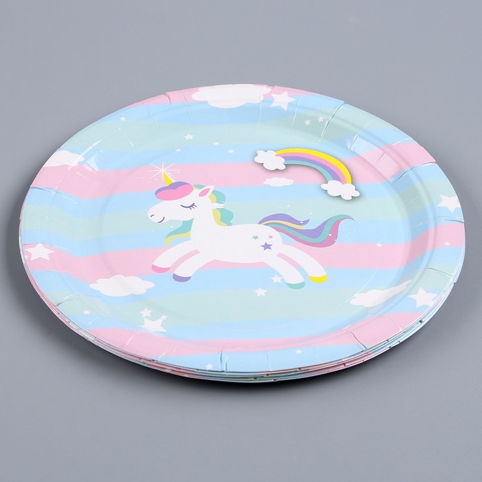 Тарелка бумажная &laquo;Радужный единорожка&raquo;, в наборе 6 шт.