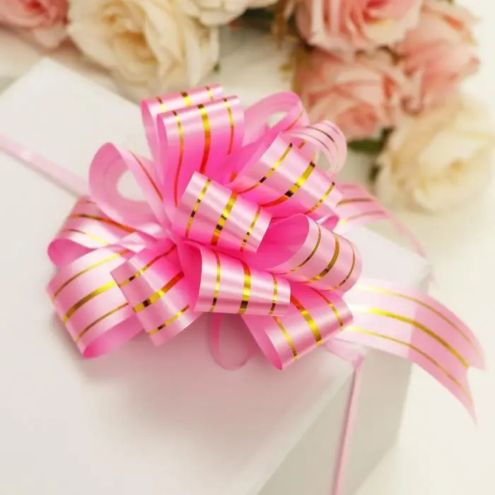 Бант-шар №3 "Золотые полосы", цвет розовый