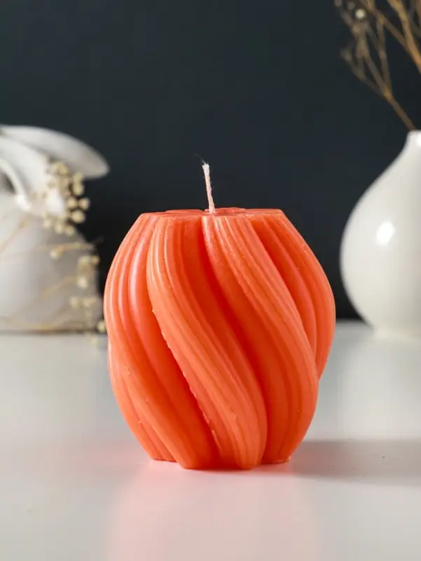 Свеча-цилиндр 9х8 см, 220 гр, с нарезкой, персик