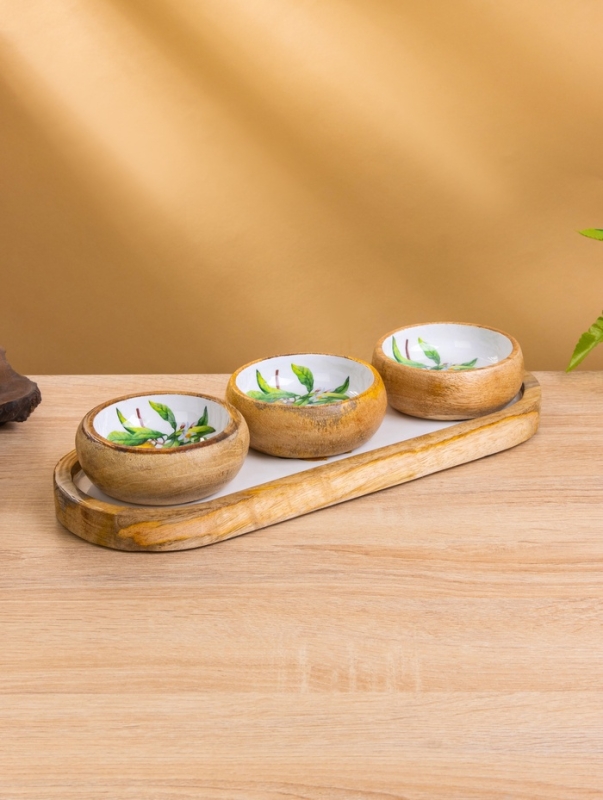 Набор розеток на подносе "Лимоны" (3 шт) дерево манго 33,5х13х6,5 см