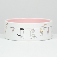 Миска керамическая "Весёлые котики"  300 мл  12,5 x 4,5 cм, бежево-белая