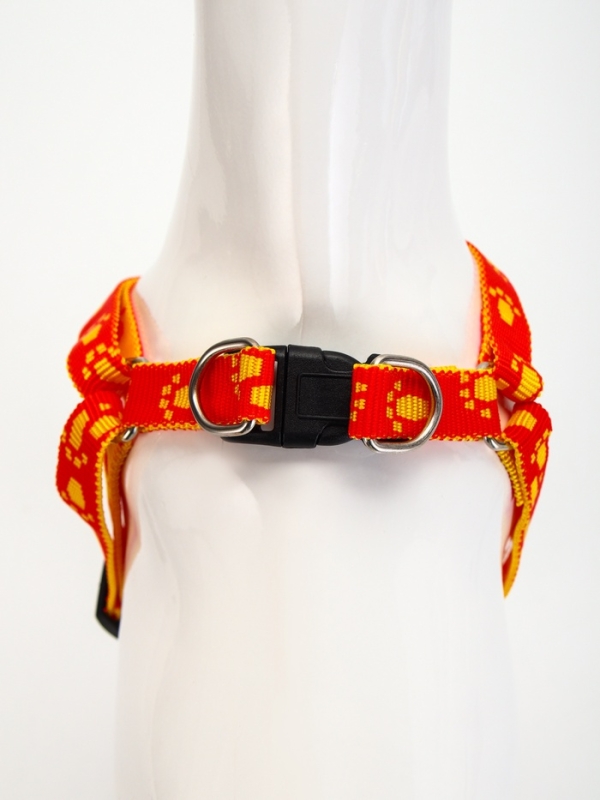 Комплект "Большая лапа", ширина 1,5 см, поводок 120 см, шлейка 28-42 см, оранжево-жёлтый