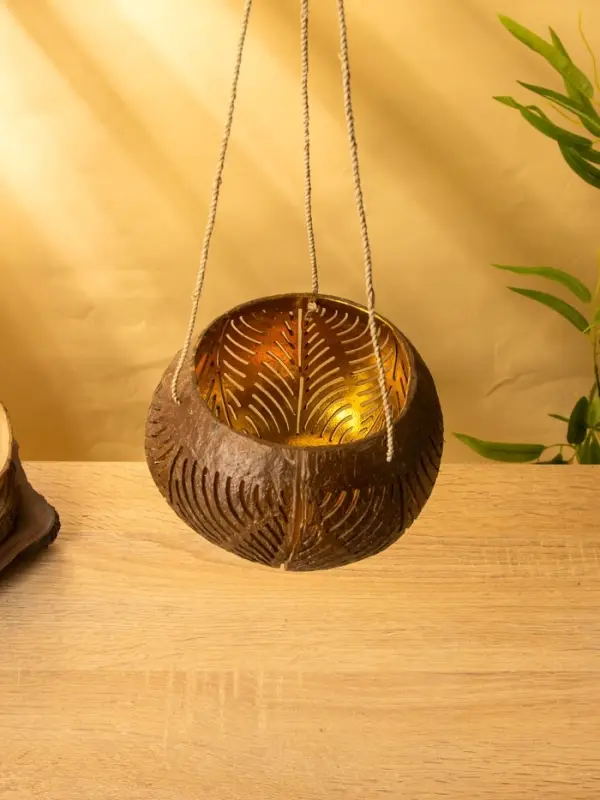 Подсвечник подвесной из кокоса, 13-17 см, коричневый