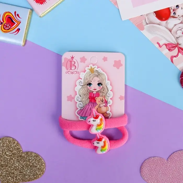 Резинки для волос &laquo;Маленькая радость&raquo;, набор 2 шт., единорог, 3.5 см, розовые