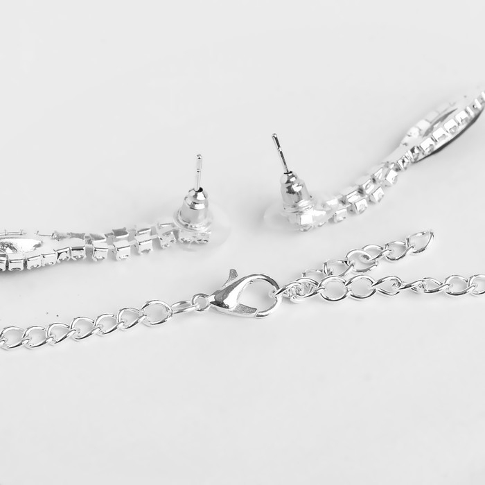 Набор 2 предмета: серьги, колье &laquo;Листопад&raquo; тонкий ромб, цвет сине-белый в серебре, 45 см