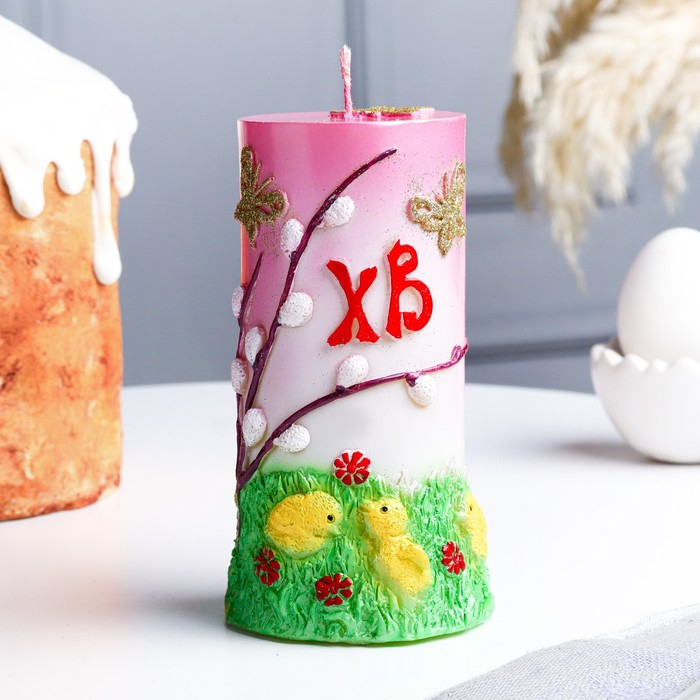 Свеча-цилиндр Свеча-цилиндр "Пасхальное утро", 8х13,5 см, 350 гр, микс