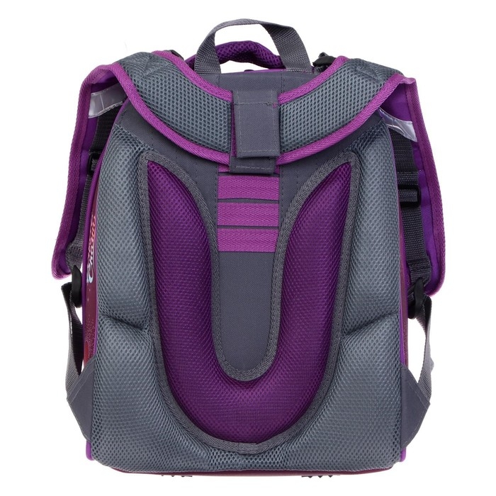 Рюкзак каркасный школьный 38 х 30 х 16 см, эргономичная спинка, Stavia "Котик 3D", сиреневый