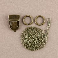 Набор для создания сумки, 4 предмета, кольцо-карабин - 2 шт, цепочка, застёжка, цвет бронзовый Набор для создания сумки, 4 предмета, кольцо-карабин - 2 шт, цепочка, застёжка, цвет бронзовый
