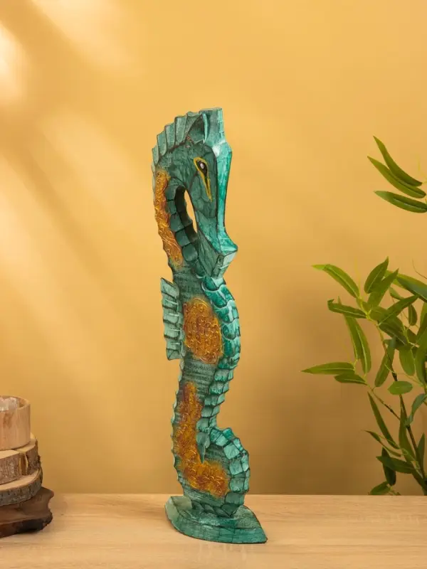 Сувенир интерьерный "Морской конь" 18х9х60 см, дерево, цв. зелёный
