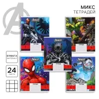 Тетрадь в клетку 24 листа, 5 видов МИКС, обложка мелованная бумага, &laquo;Человек-паук&raquo;
