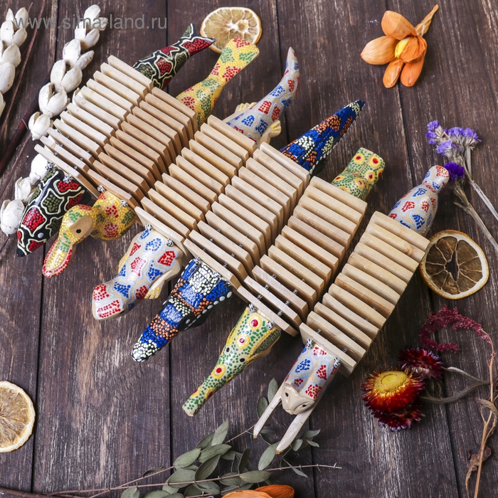 Сувенирный музыкальный инструмент "Трещотка крокодил пятнистый" дерево 4x27x9 см МИКС