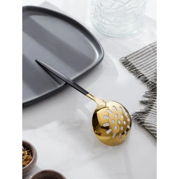 Шумовка из нержавеющей стали Magistro &laquo;Грэйс&raquo;, h=24,5 см, цвет ручки чёрный, цвет головы золотой