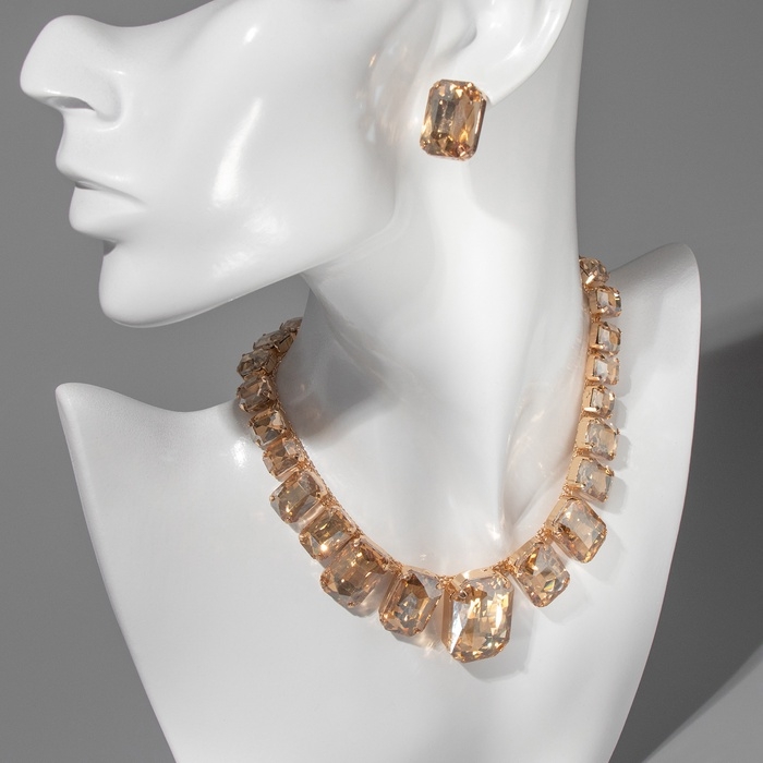 Набор 4 предмета: серьги, колье, браслет, кольцо &laquo;Вечерний&raquo; объём, жёлтый в золоте