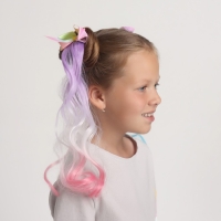 Локон накладной &laquo;Бантик&raquo;, кудрявый волос, на заколке, 32 см, цвет сиреневый/пепельный/розовый