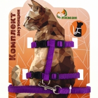 Комплект для кошек, ширина 1 см, ОШ 16,5-27 см, ОГ 21-35 см, поводок 120 см, фиолетовый