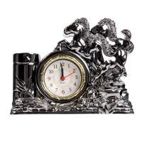 Часы настольные - органайзер для канцелярии будильник &laquo;Кони&raquo;, 14&times;17&times;4 см