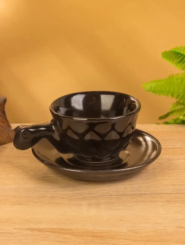 Чашка с блюдцем &laquo;Черепашка&raquo;, 13&times;13&times;7 см, керамика, тёмно-коричневая