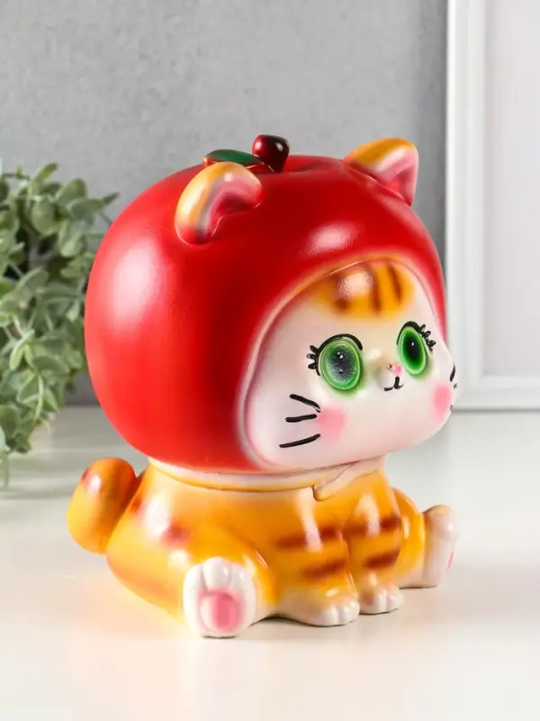 Копилка для денег &laquo;Кот в костюме яблоко&raquo;, гипс, красный, 21&times;17&times;17 см