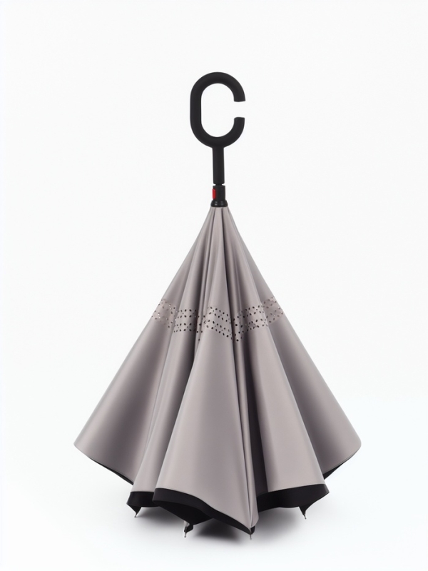 Зонт - наоборот «Однотон», механический, 8 спиц, R = 53/61 см, D = 122 см, цвет чёрный/серый Зонт - наоборот «Однотон», механический, 8 спиц, R = 53/61 см, D = 122 см, цвет чёрный/серый