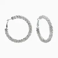 Серьги-кольца со стразами &laquo;Россыпь&raquo;, d=5.5 см, белые в серебре
