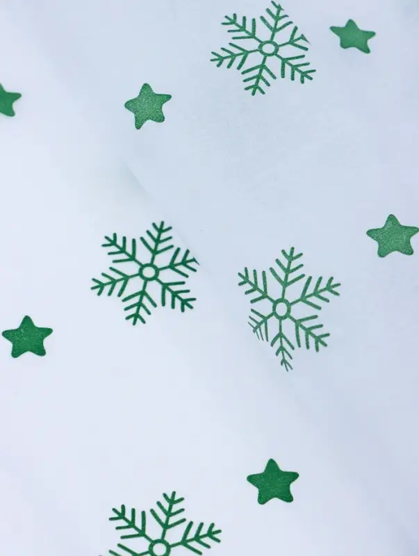 Бумага упаковочная тишью "Снежинки со звездами", зелёный, 50 х 66 см