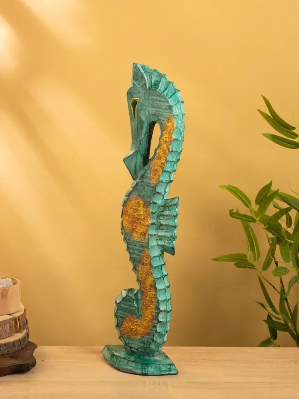 Сувенир интерьерный "Морской конь" 18х9х60 см, дерево, цв. зелёный