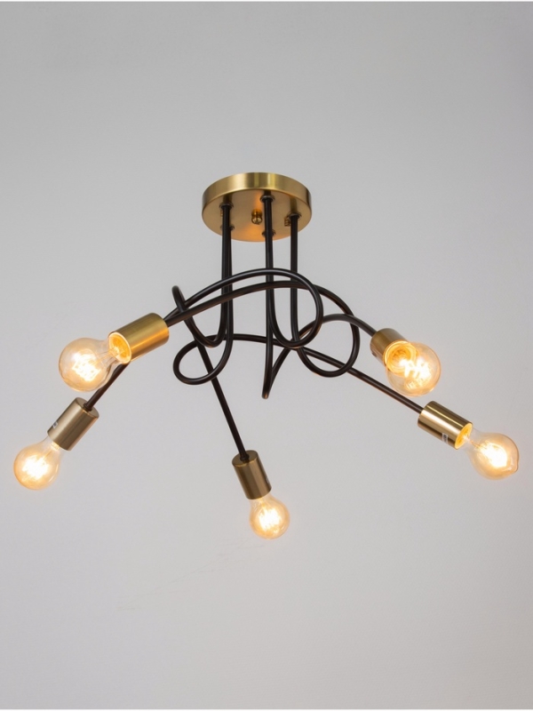 Люстра "Узел" 5х40Вт Е27 черный/латунь 52х52х36см
