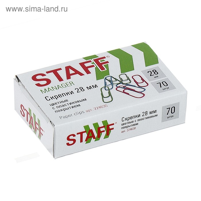 Скрепки канцелярские 28 мм цветные, 70 шт, STAFF, картонная коробка Скрепки канцелярские 28 мм цветные, 70 шт, STAFF, картонная коробка