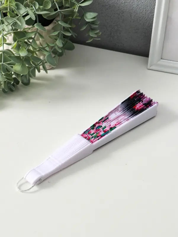 Веер пластик, текстиль "Цветочный" МИКС широкие лопасти 23 см